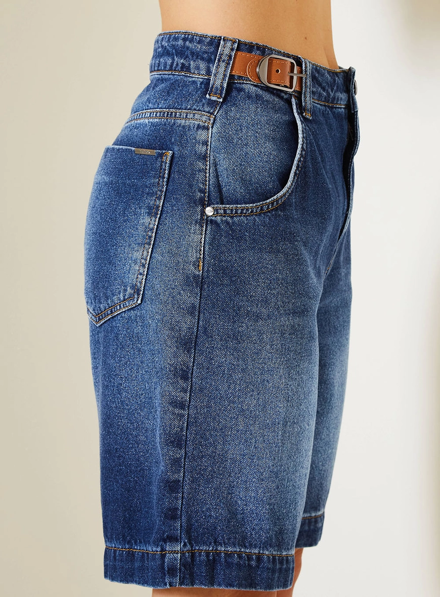 Bermuda Jeans Feminina Maite Com Mini Cinto Índigo 3