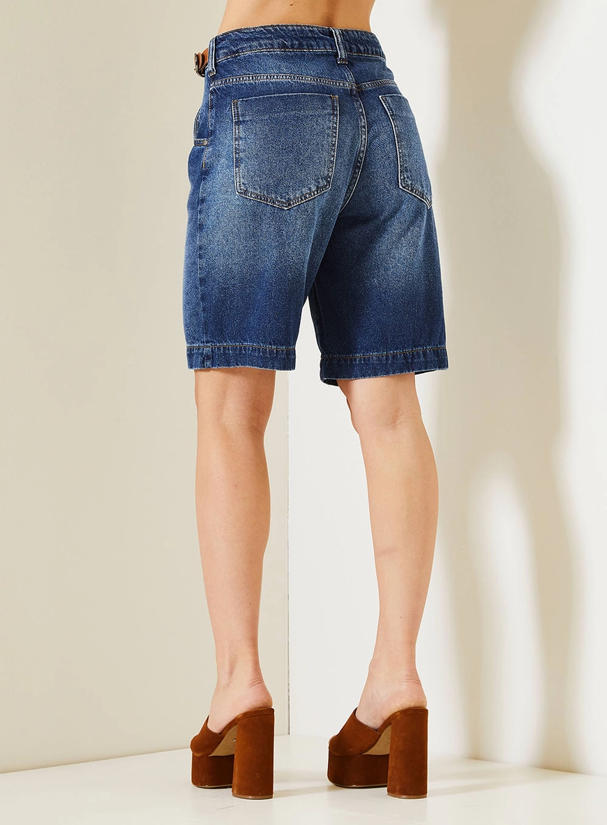 Bermuda Jeans Feminina Maite Com Mini Cinto Índigo 4