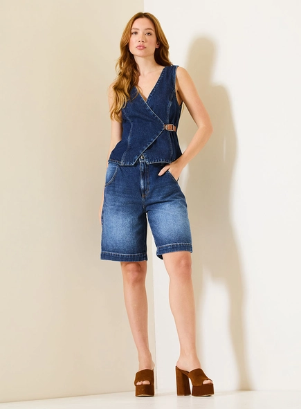Bermuda Jeans Feminina Maite Com Mini Cinto