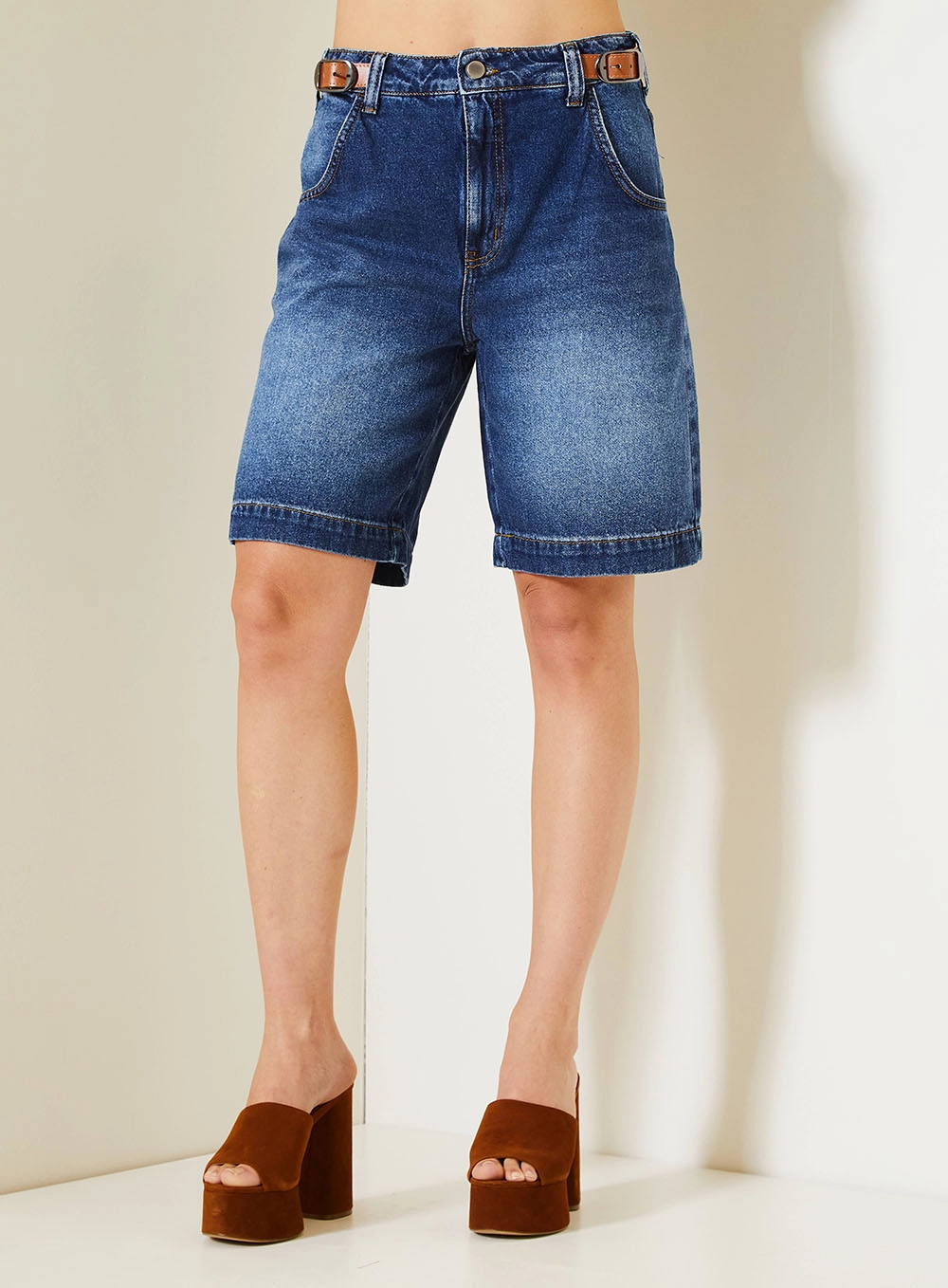 Bermuda Jeans Feminina Maite Com Mini Cinto Índigo 2