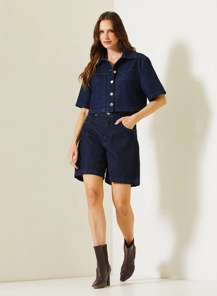 Bermuda Jeans Feminina Maite Com Bolsos