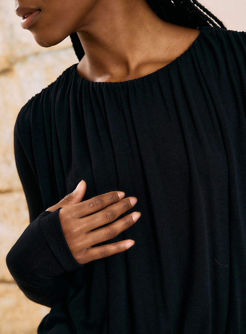 Blusa Manga Longa Drapeada Preto 2