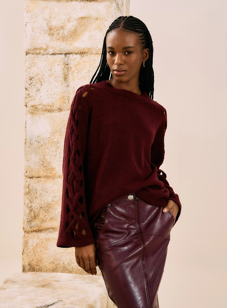 Blusa Tricot Com Detalhe Trançado Bordô 1