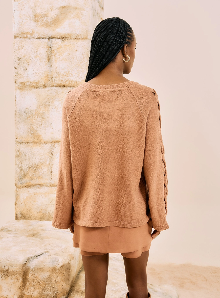 Blusa Tricot Com Detalhe Trançado Marrom 2