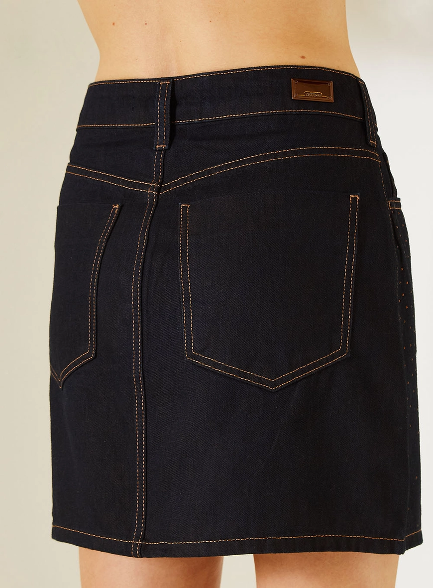 Saia Curta Jeans Tati Com Linhas Contrastante Índigo 3