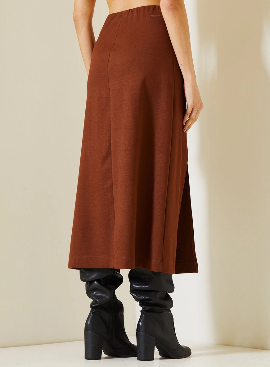 Saia Midi Comfort Com Fendas Frontais Marrom 4