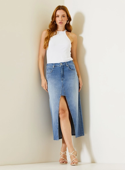 Saia Midi Stella Com Fenda Frontal