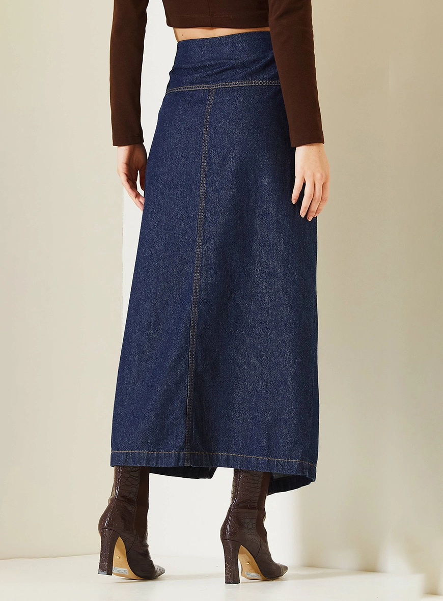 Saia Jeans Midi Stella Com Transpasse Índigo 3