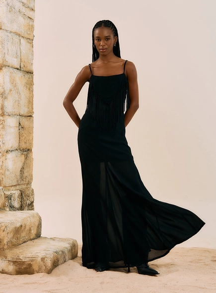 Vestido Longo Com Franjas
