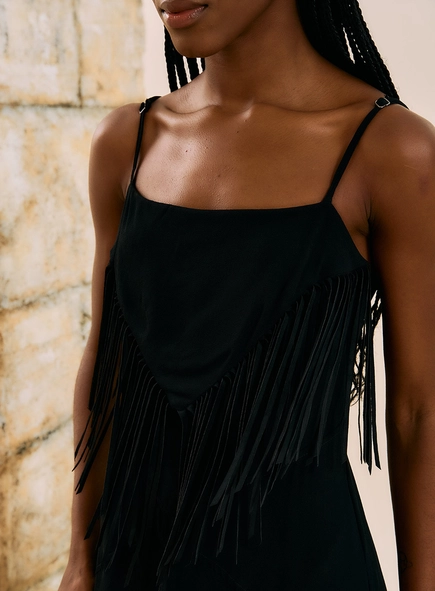 Vestido Longo Com Franjas