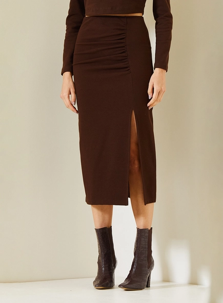 Saia Comfort Midi Com Fenda Lateral Com Franzido