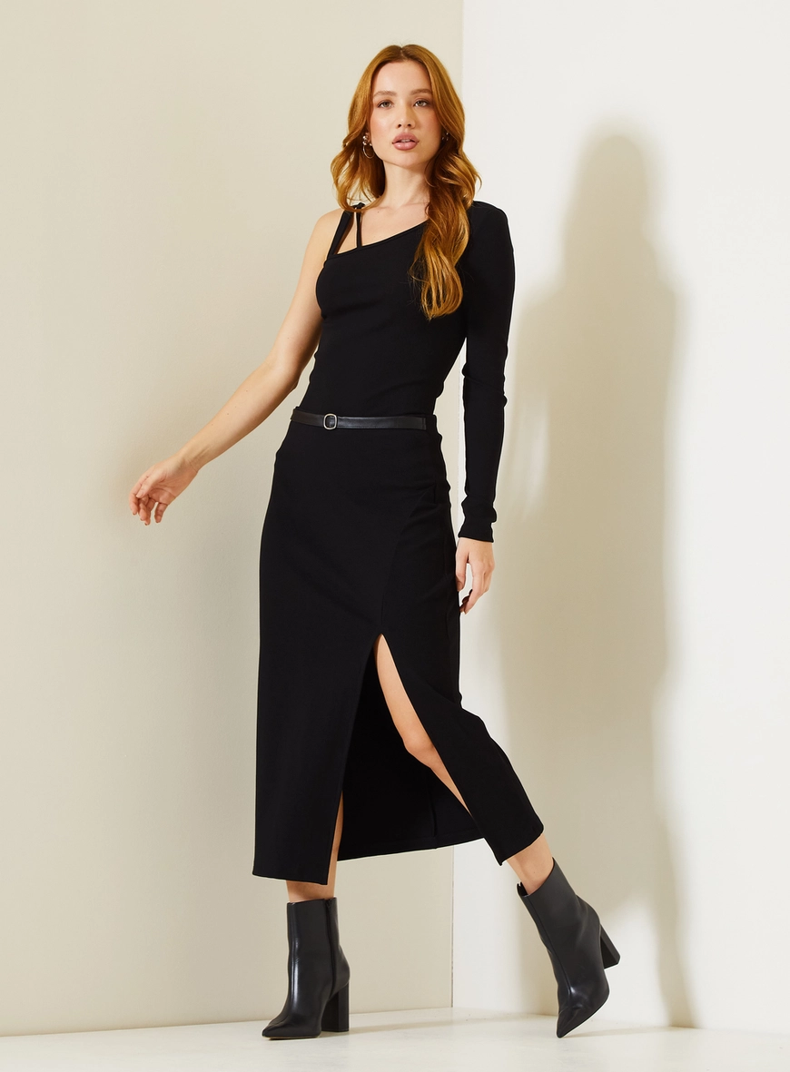 Saia Midi Slim Canelada Preto 1