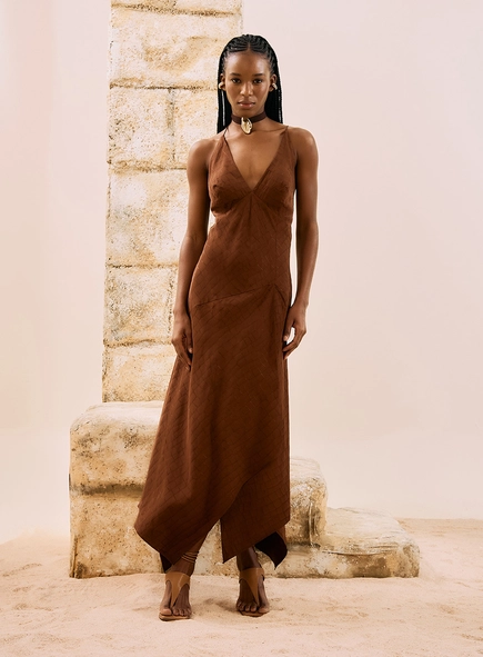 Vestido Midi Jacquard Assimétrico