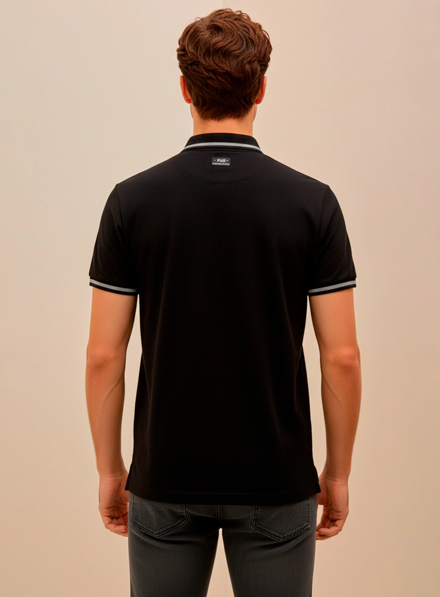 Polo Masculina New Com Linhas Contrastantes Preto 2