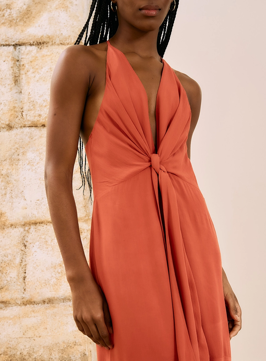 Vestido Midi Com Nó Frontal Laranja 2