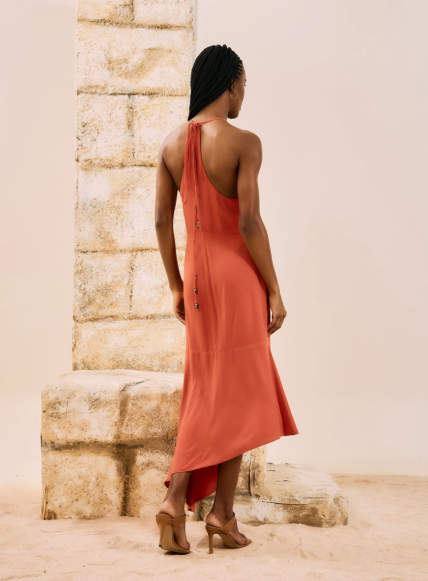 Vestido Midi Com Nó Frontal Laranja 3