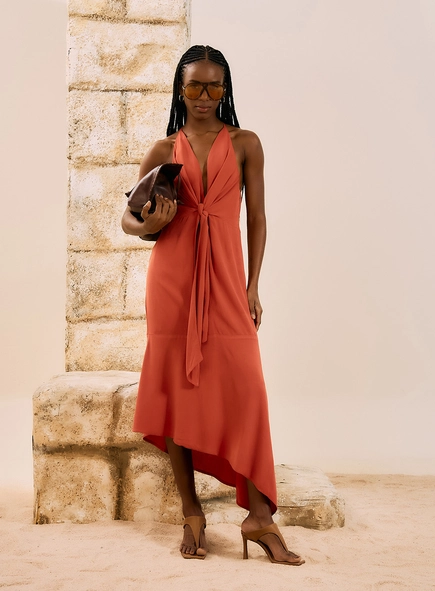 Vestido Midi Com Nó Frontal