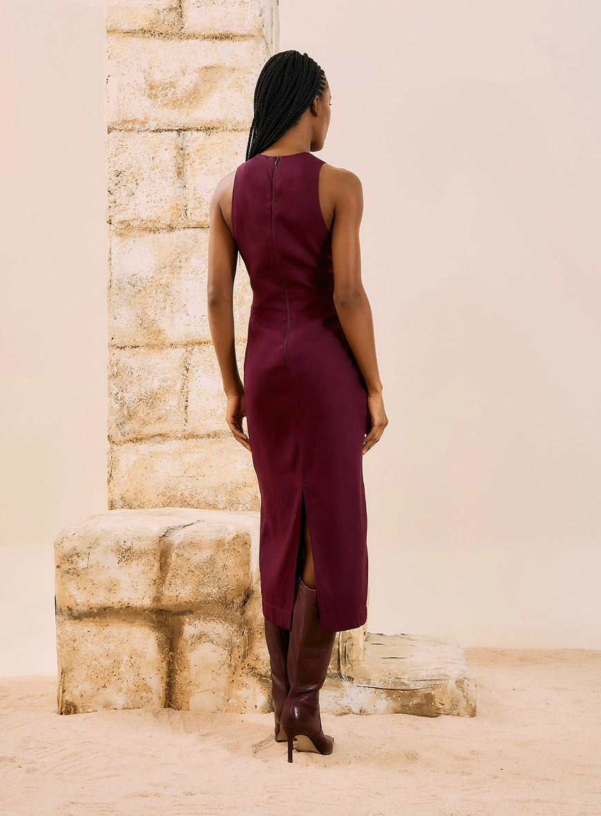 Vestido Midi Com Detalhe Metálico Bordô 3