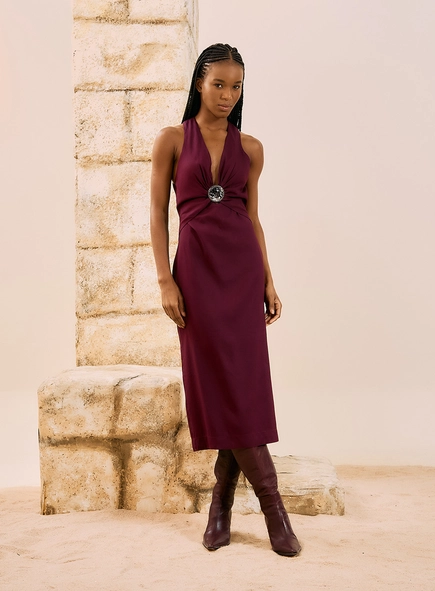 Vestido Midi Com Detalhe Metálico