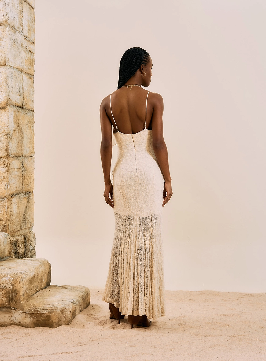 Vestido Longo Em Renda Boho Bege Italian 3