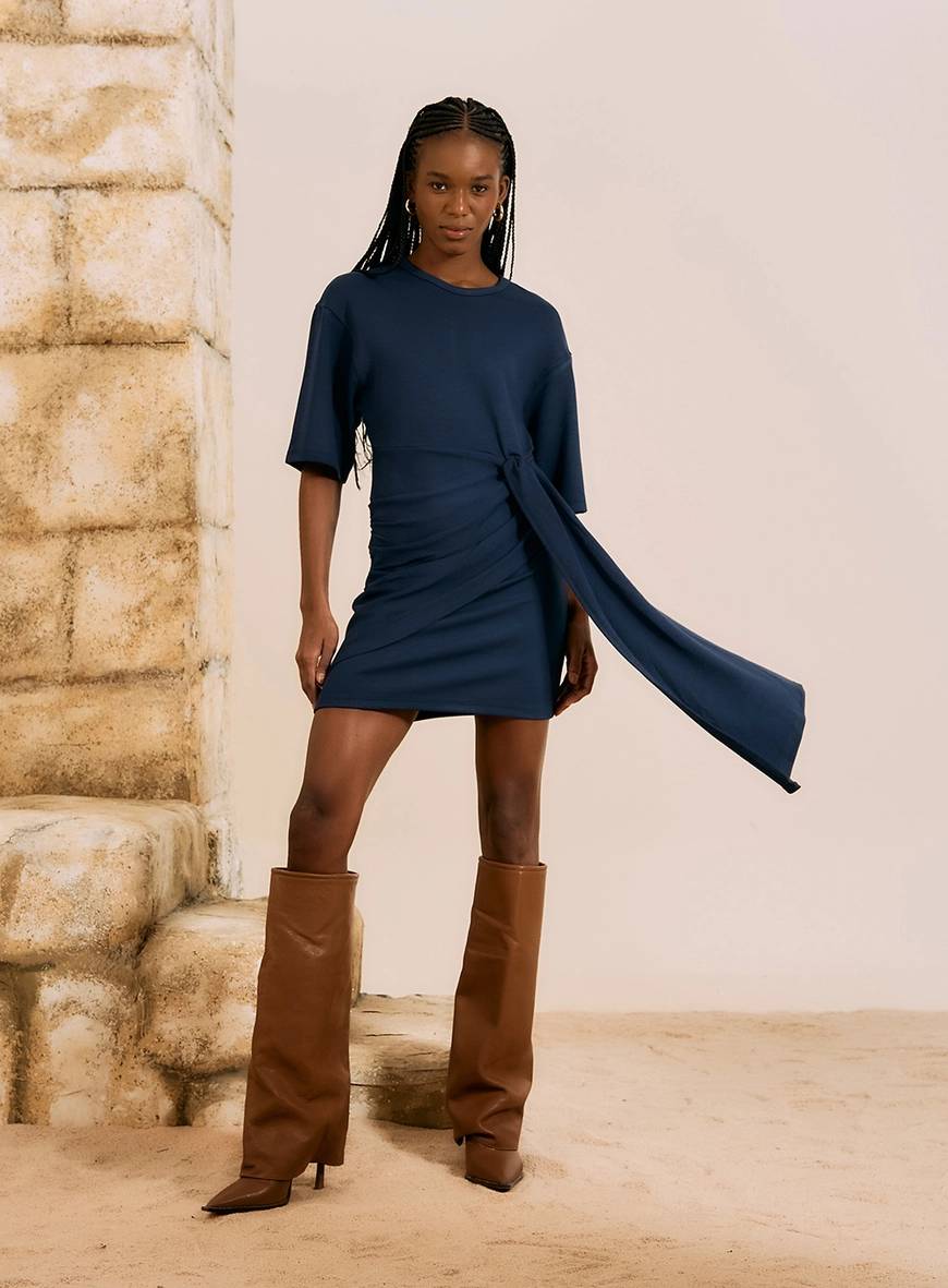 Vestido Curto Com Amarração Lateral Azul 1