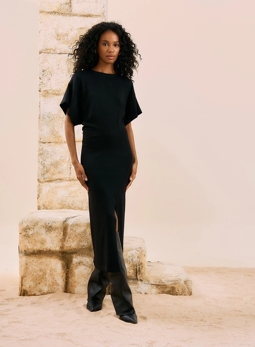 Vestido Midi Com Fenda Preto 4