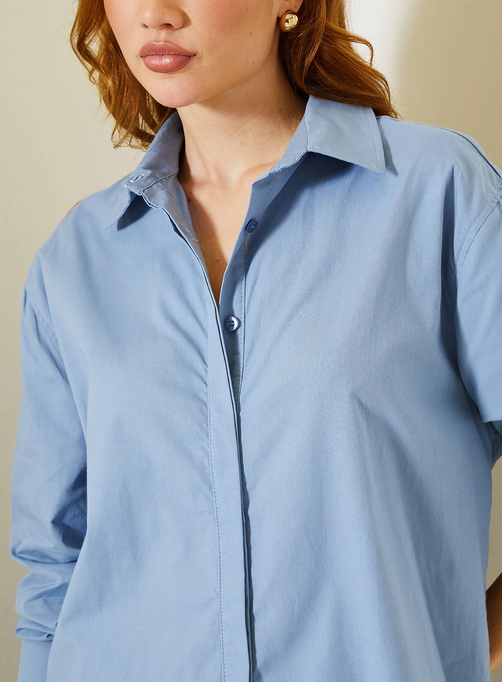 Camisa Feminina Over De Manga Longa Azul 4