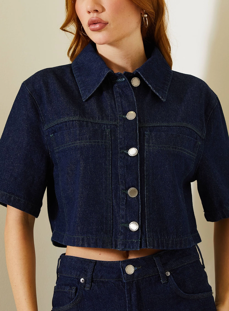 Camisa Jeans Feminina Com Gola Alfaiatada Índigo 4