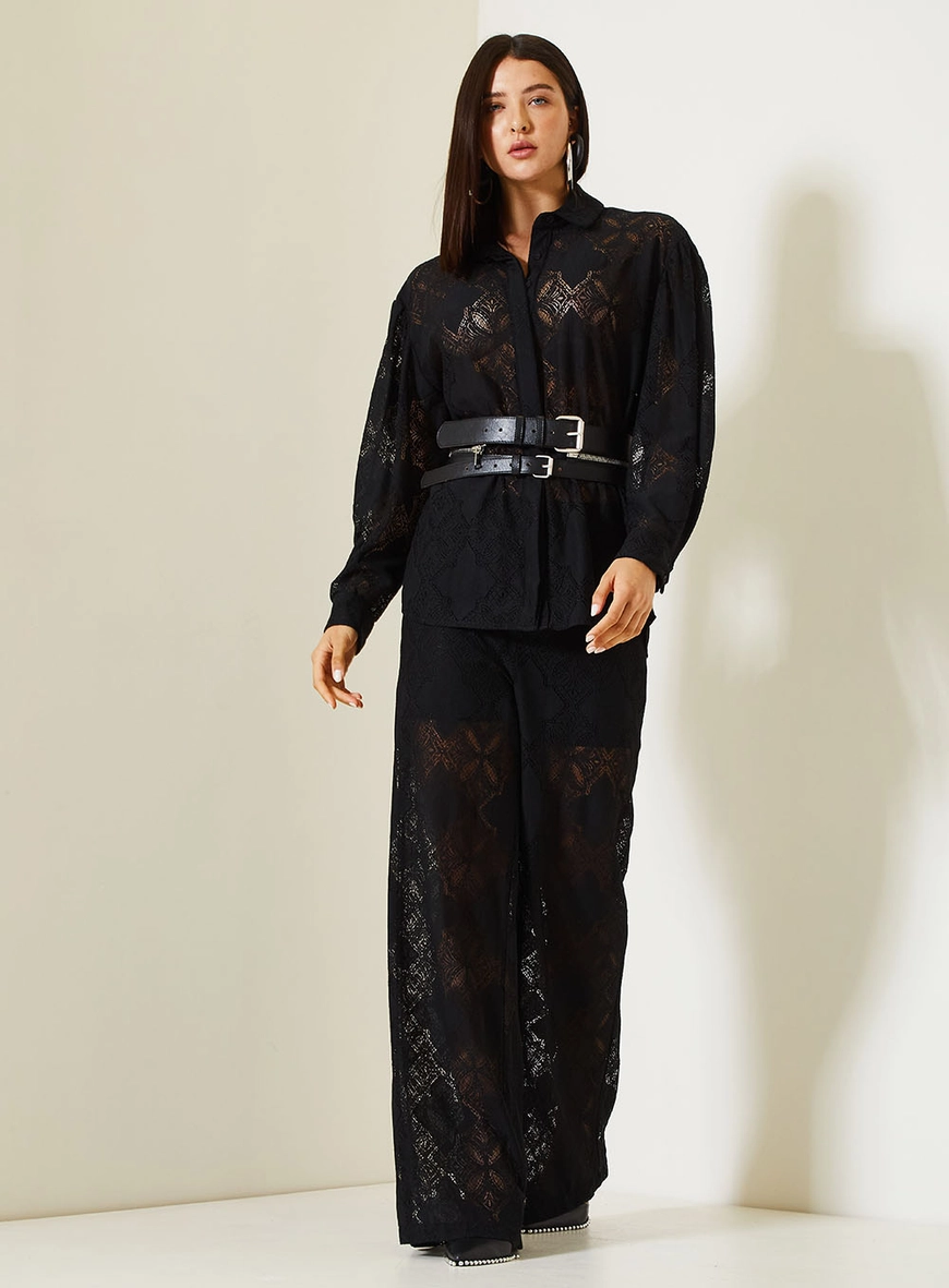Camisa Over De Renda Com Manga Longa Preto 3