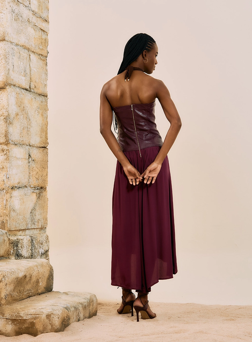 Vestido Midi Tomara Que Caia Corset Bordô 3