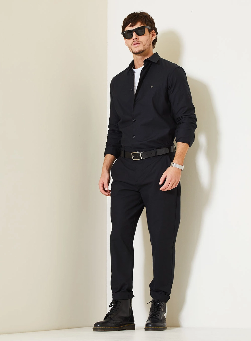 Camisa Masculina Casual Com Acabamento Minimalista Preto 3