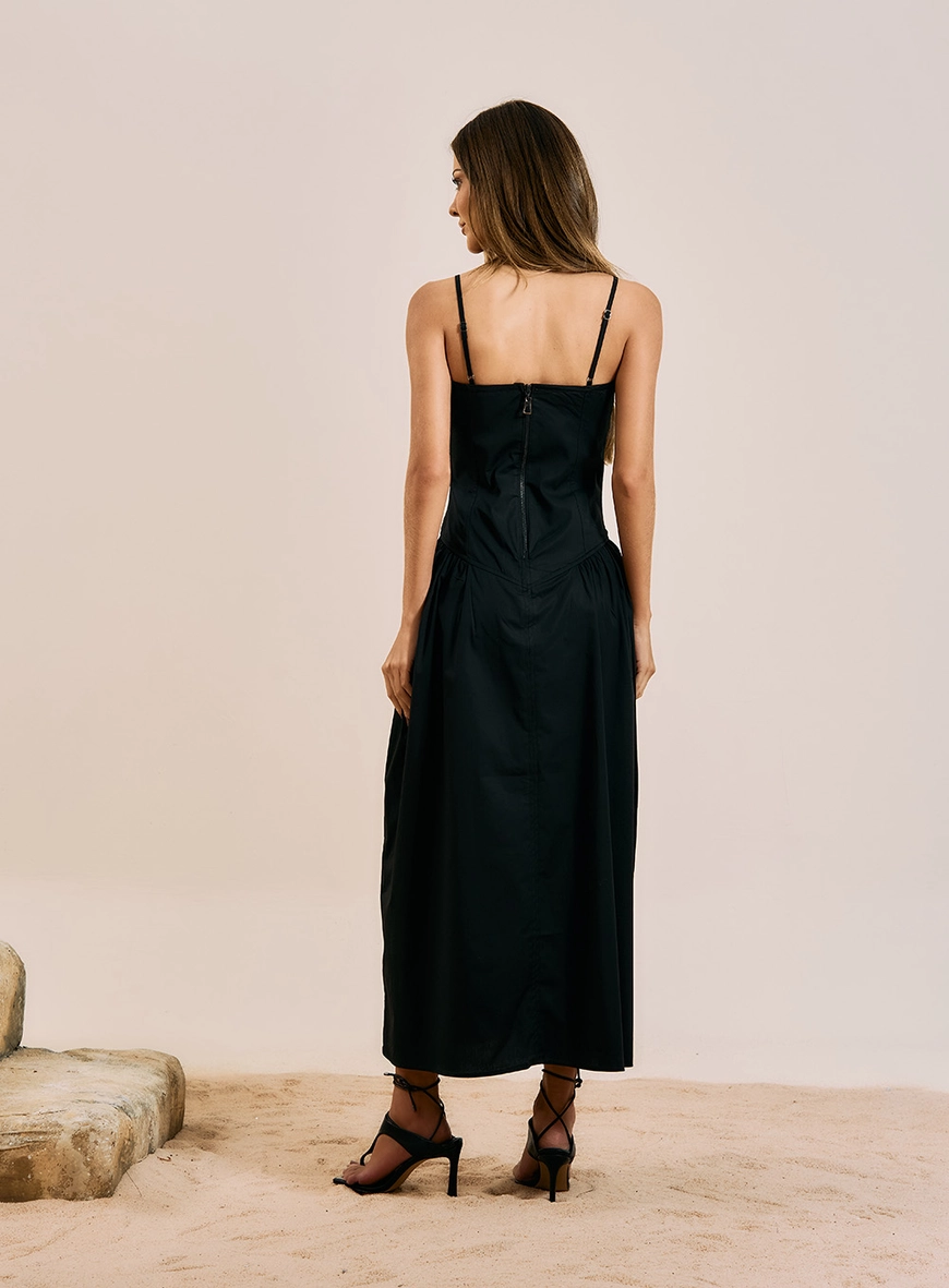 Vestido Midi Alfaiataria Corset Estruturado Preto 3