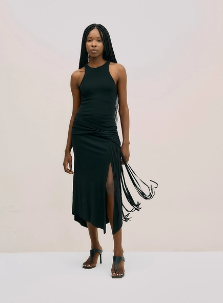 Vestido Midi Com Franjas Laterais