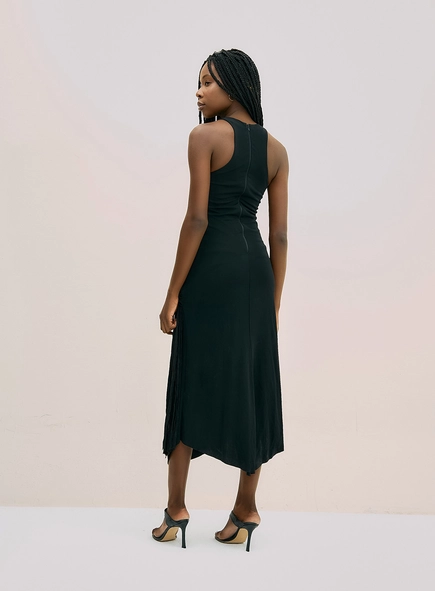 Vestido Midi Com Franjas Laterais