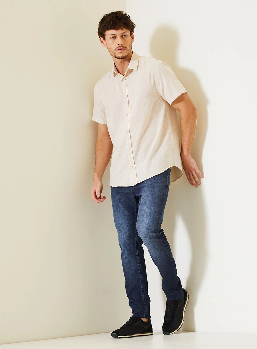 Camisa Masculina Resort Com Manga Curta Bege 3