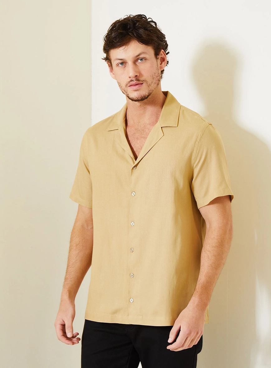 Camisa Alfaiataria Manga Curta Bege 1