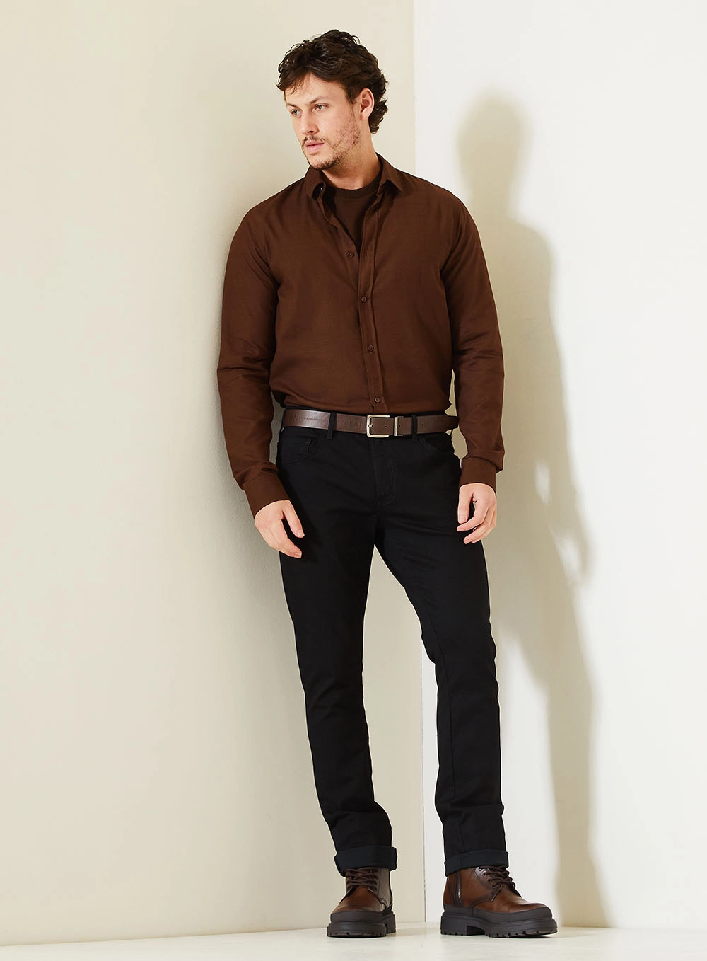 Camisa Masculina Casual Resort Marrom 3