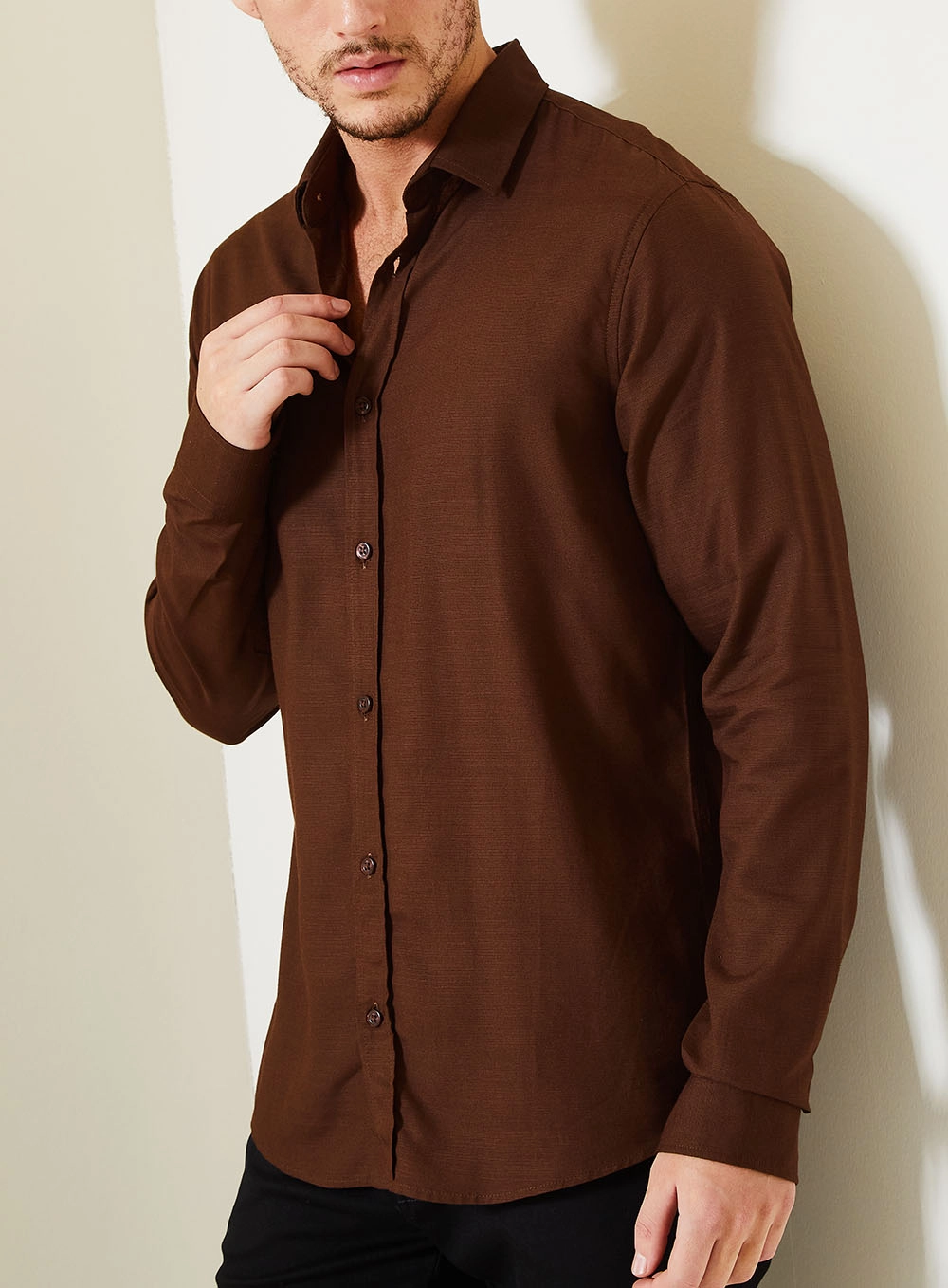 Camisa Masculina Casual Resort Marrom 4