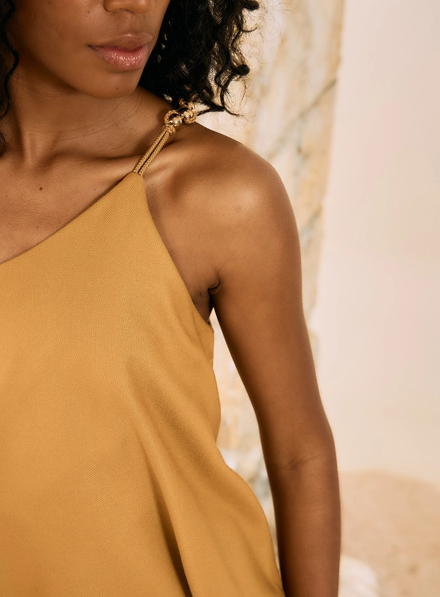 Vestido Curto Alfaiataria Assimétrica Amarelo 2