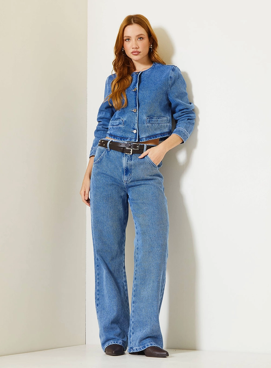 Jaqueta Jeans Cropped Com Decote Redondo Índigo 3