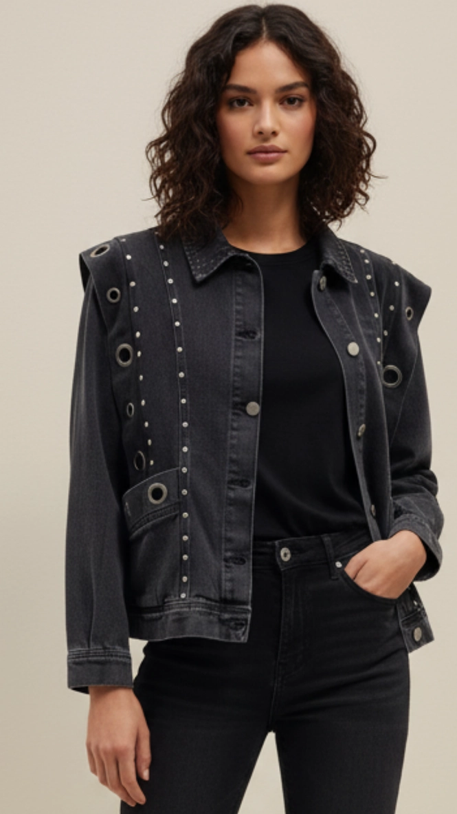 Jaqueta Jeans Feminina Regular Indigo Preto 1