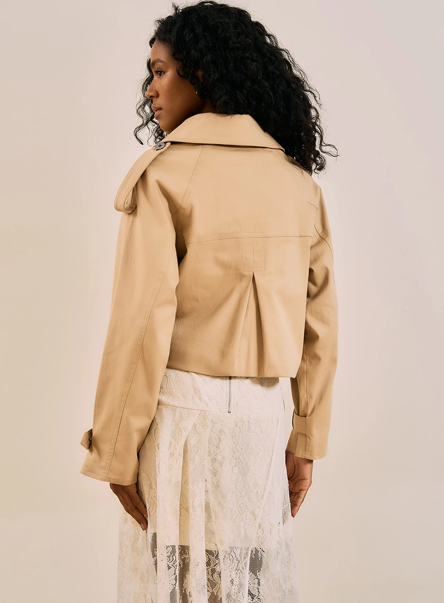 Casaco Cropped Trench Coat Bege 2