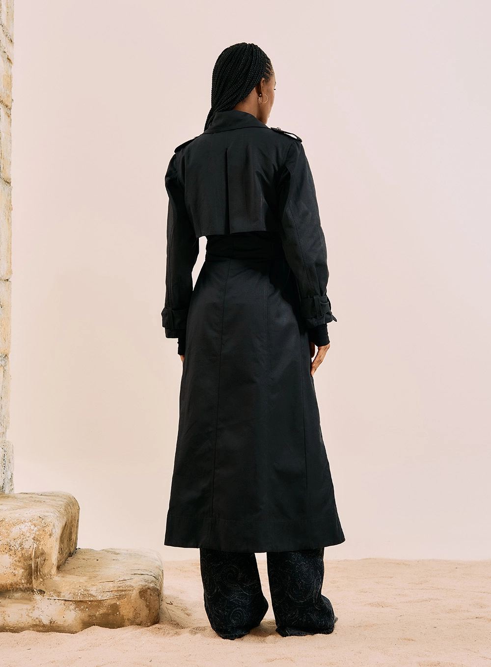 Casaco Trench Coat Maxi Longo Preto 3