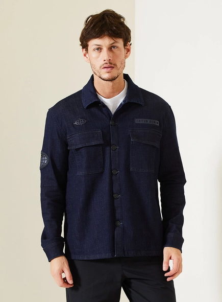 Jaqueta Jeans Masculina Com Bolsos Frontais