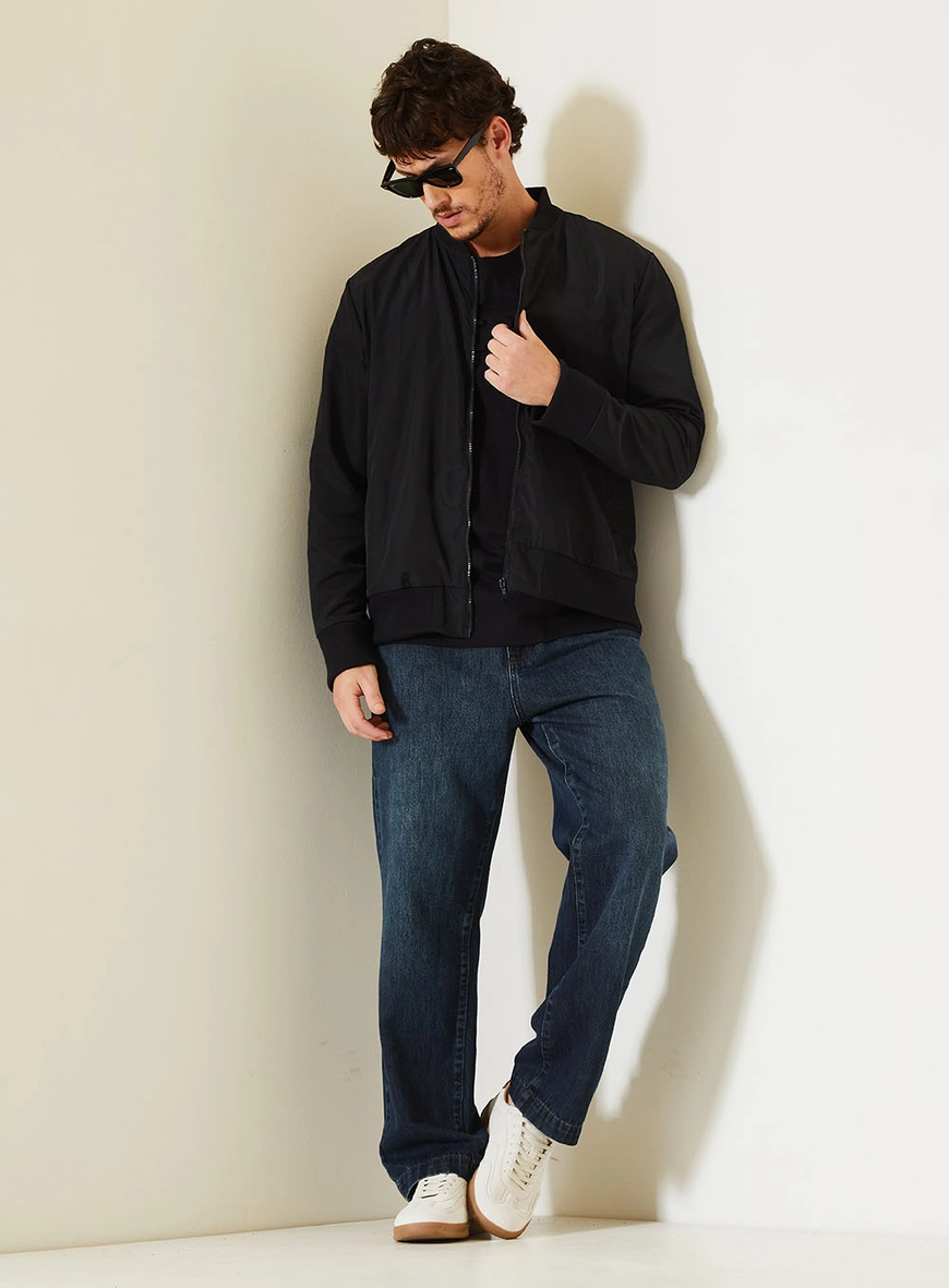 Jaqueta Bomber Masculina Com Gola Esportiva Preto 3
