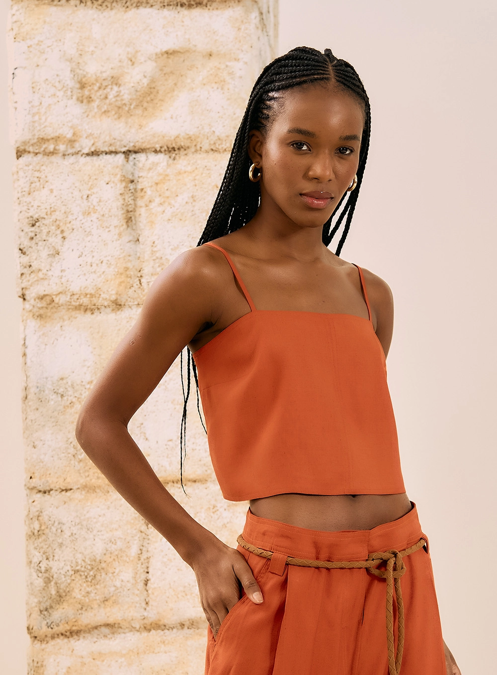 Conjunto Blusa E Calça Alfaiataria Laranja 2