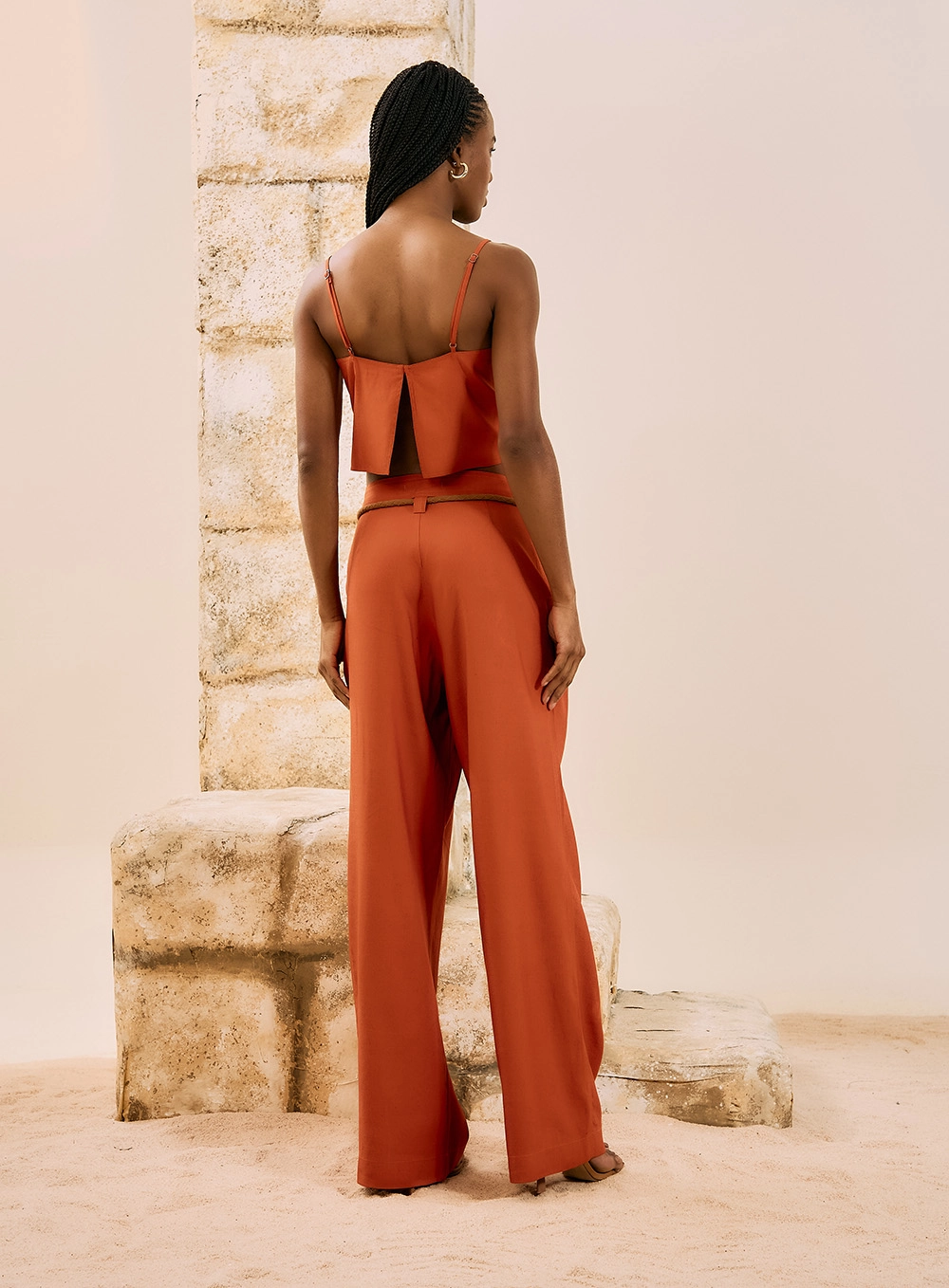 Conjunto Blusa E Calça Alfaiataria Laranja 4