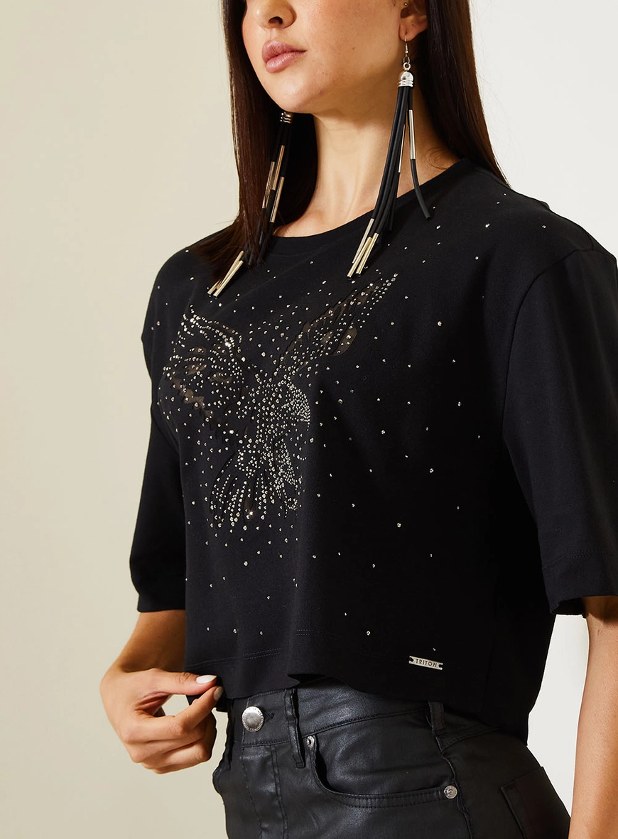 Camiseta Feminina Comfort Com Manga Média Preto 4