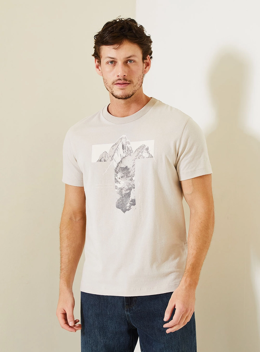 Camiseta Fit Masculina Com Estampa Frontal Cinza 1