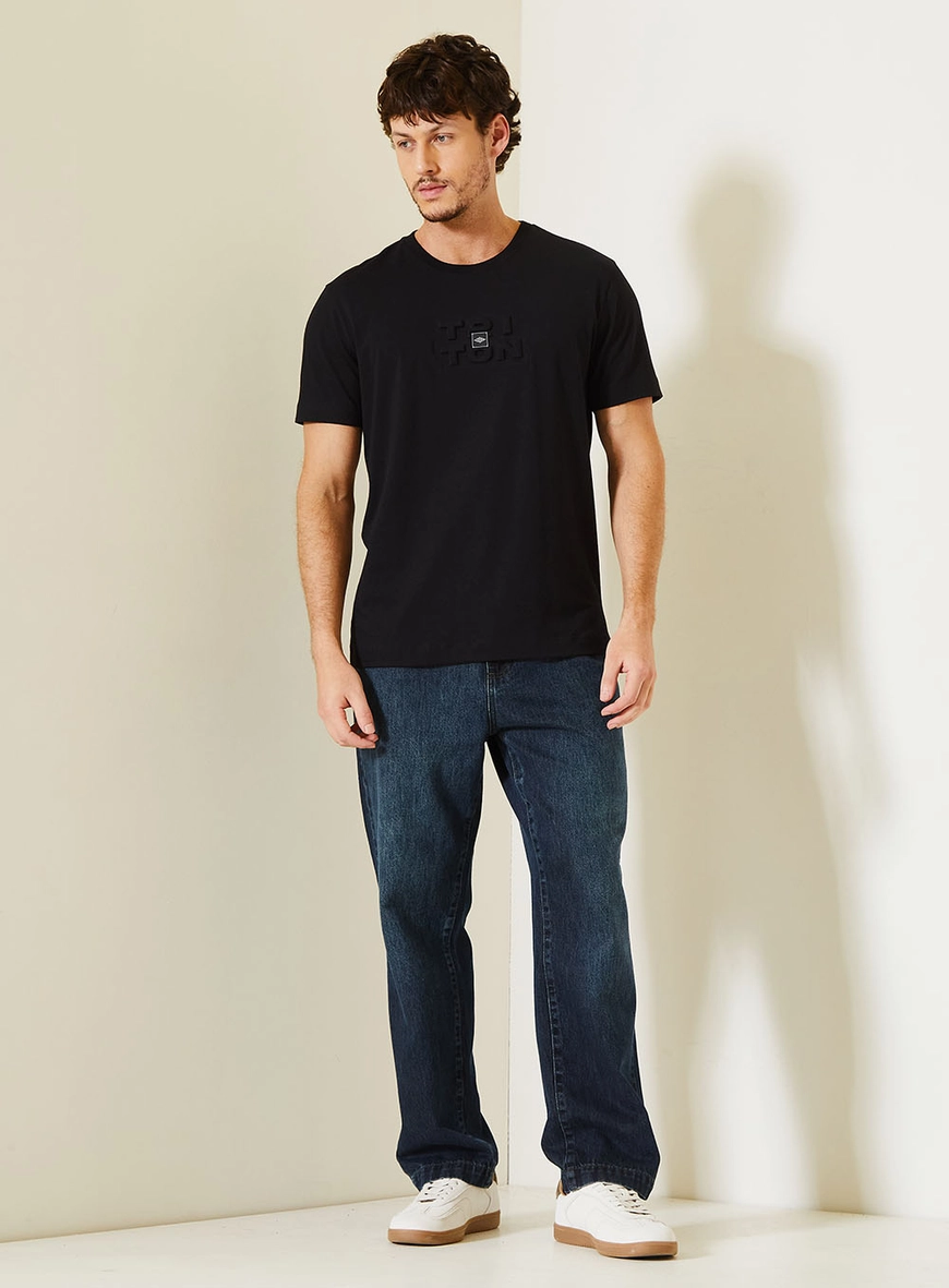 Camiseta New Fit De Malha Com Bordado Preto 3